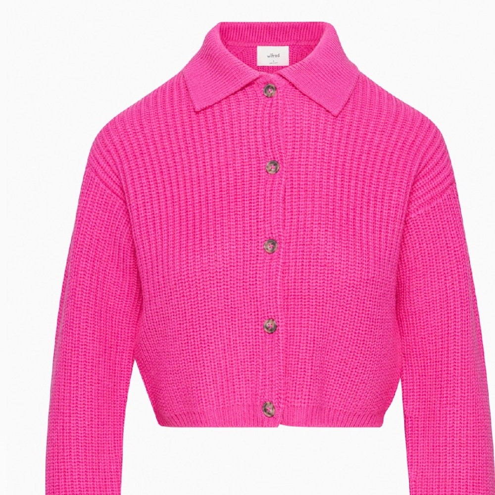 Aritzia Wilfred Next Door Vital Pink Ribbed Wool Cropped Cardigan Sweater - Picture 6 of 11